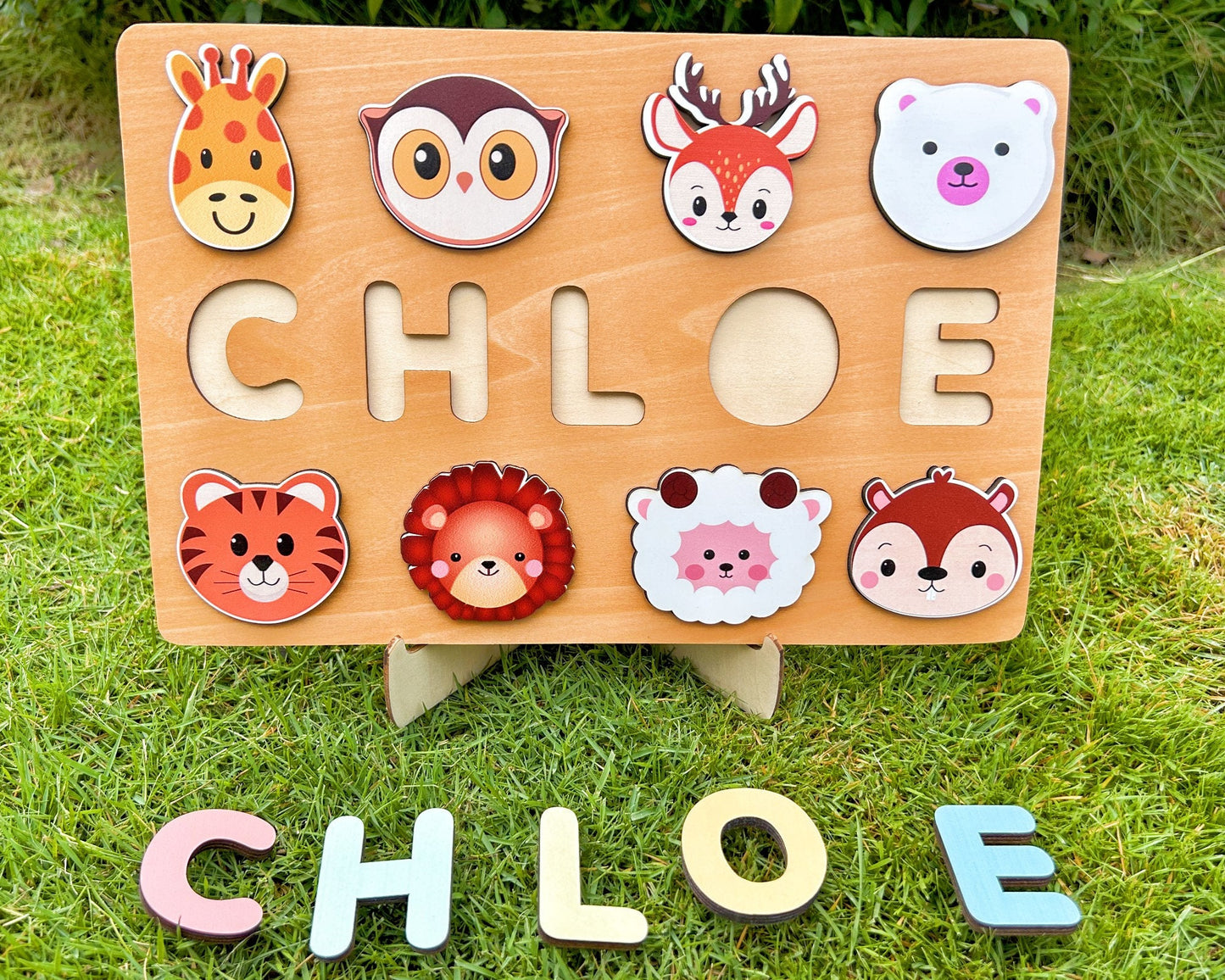 Custom Handmade Puzzle with animal,Wooden Name Puzzle,Wooden Forest Animals Puzzle,Personalized Baby Name Puzzle,Montessori Baby Toys