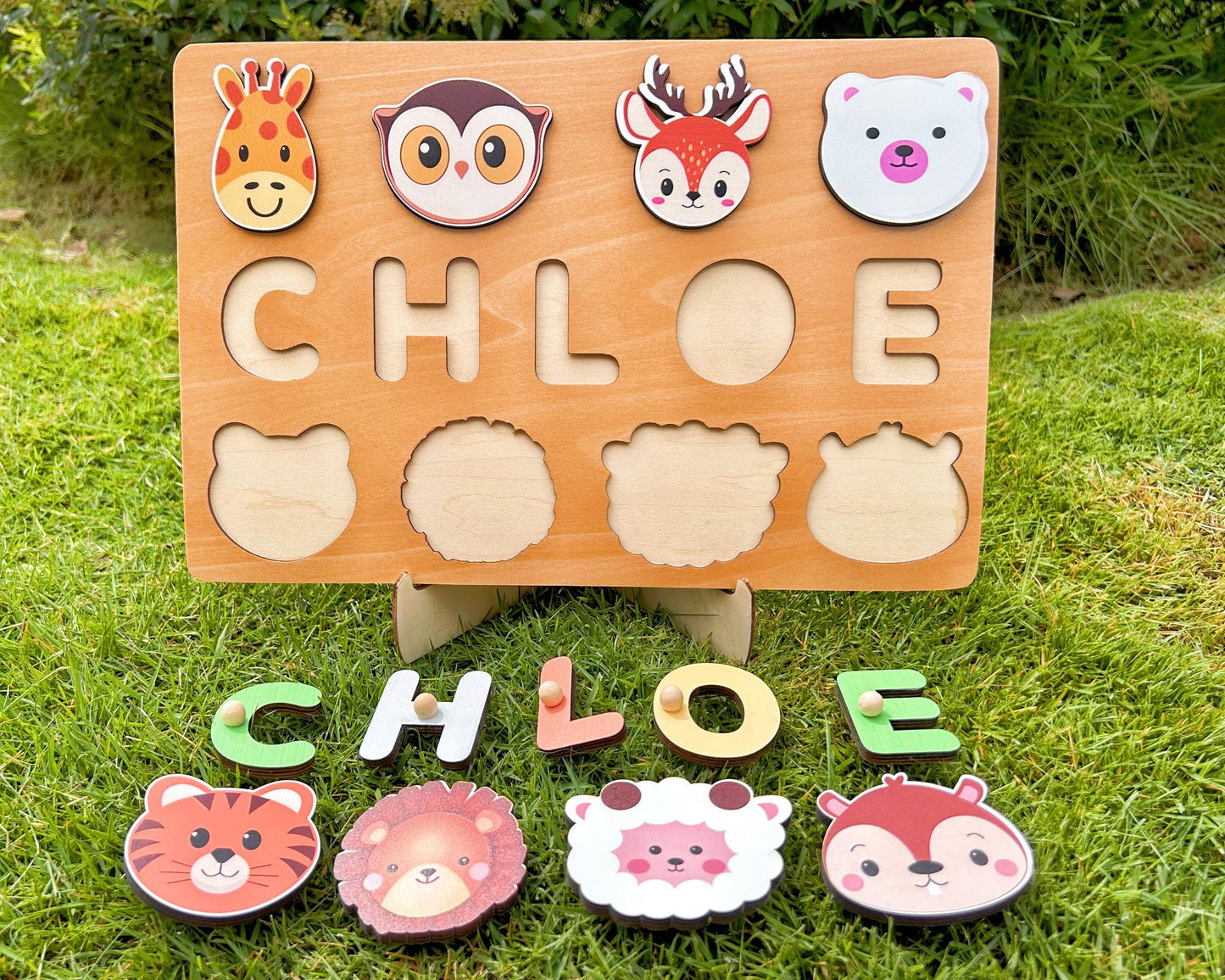 Custom Handmade Puzzle with animal,Wooden Name Puzzle,Wooden Forest Animals Puzzle,Personalized Baby Name Puzzle,Montessori Baby Toys