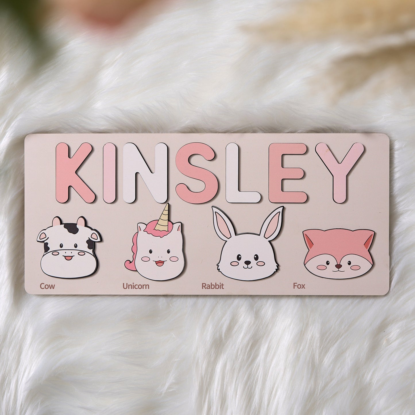 Customizable wooden puzzle - personalized name puzzle for toddlers - educational toy with cute and colorful animals