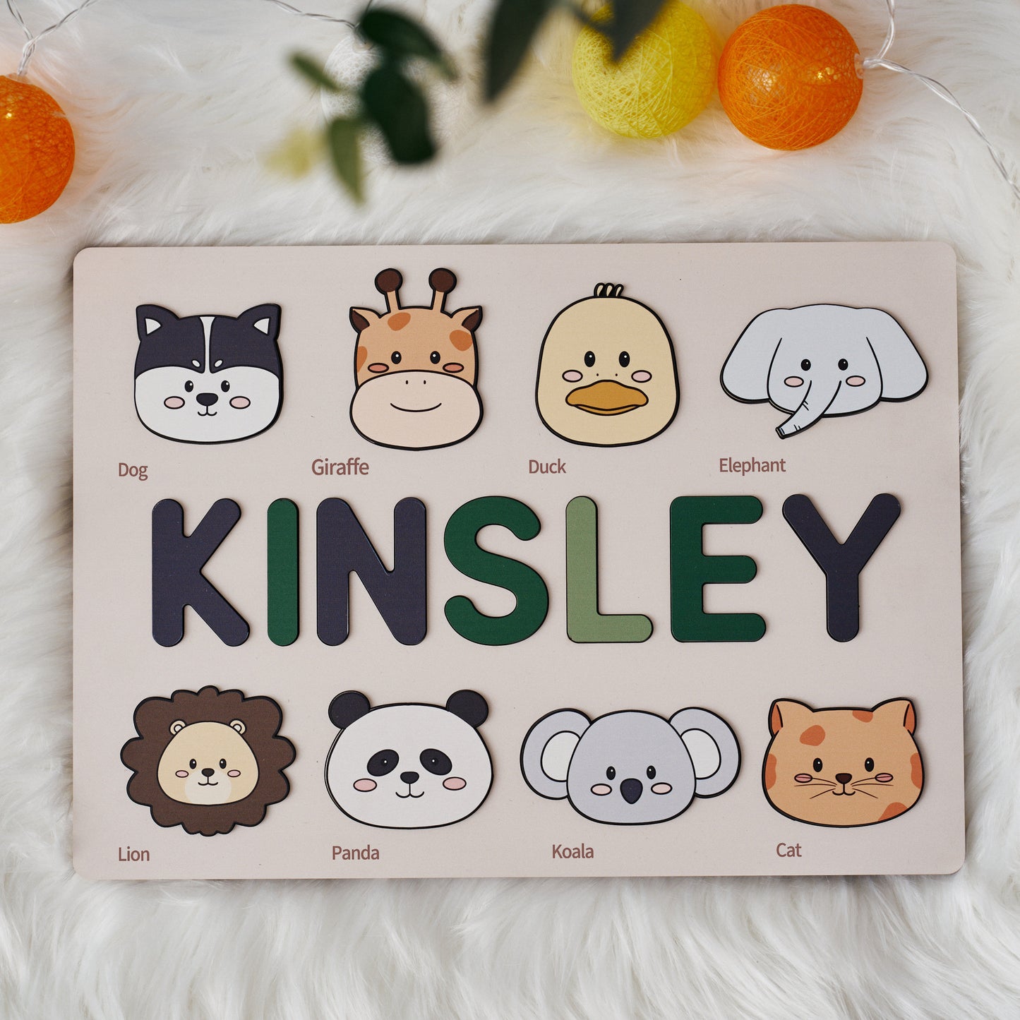 Customizable wooden puzzle - personalized name puzzle for toddlers - educational toy with cute and colorful animals