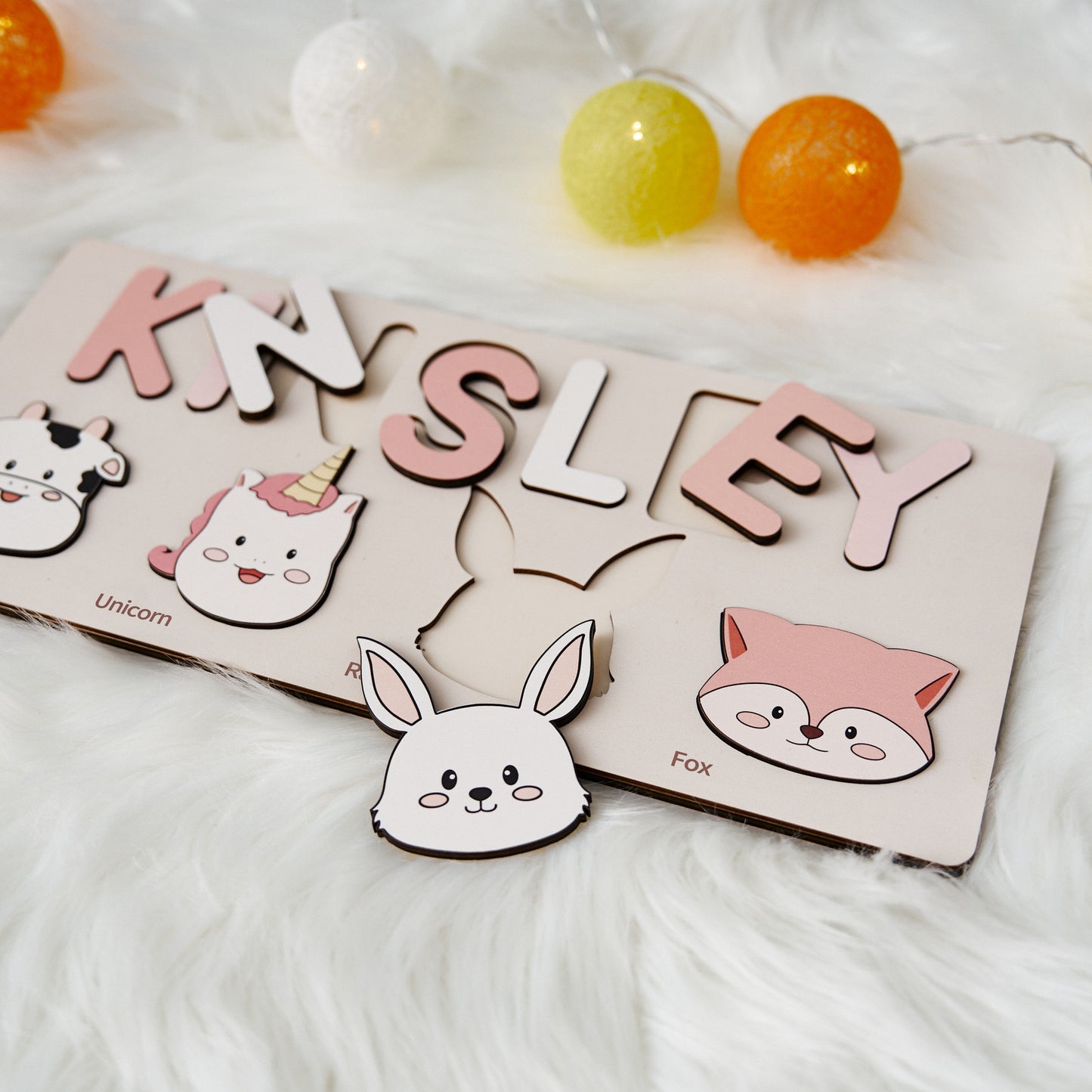 Customizable wooden puzzle - personalized name puzzle for toddlers - educational toy with cute and colorful animals