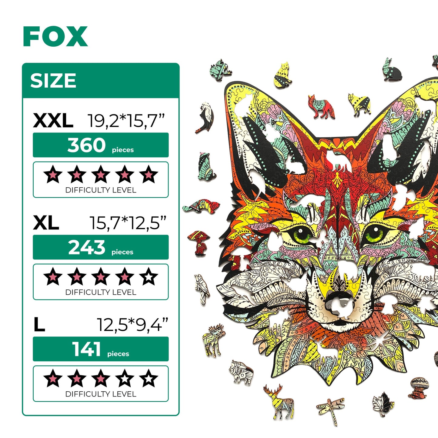 Fox jigsaw puzzle, adult wooden puzzle, family game night, 3d puzzle, unique shaped pieces, hobby love gift