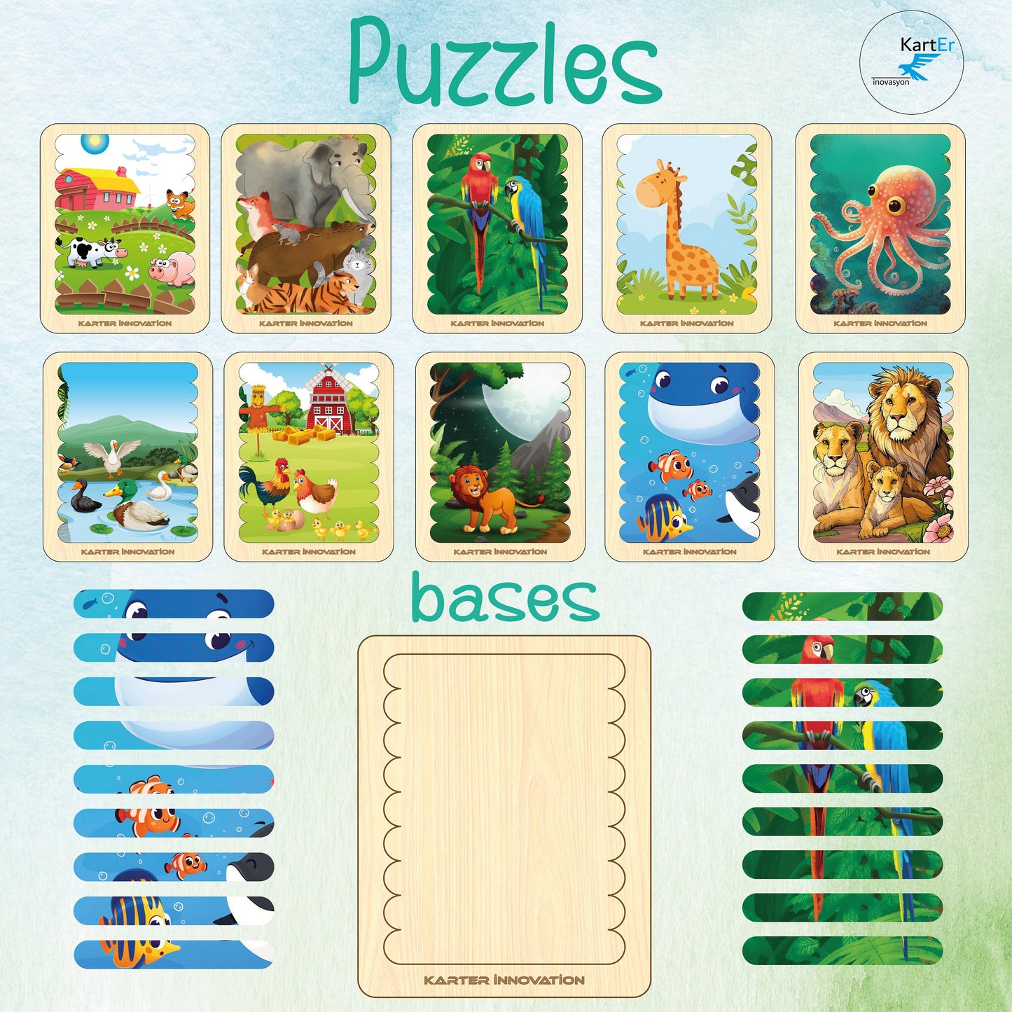 10 different animal puzzles, stick puzzles, fun puzzles, personalized puzzles for children