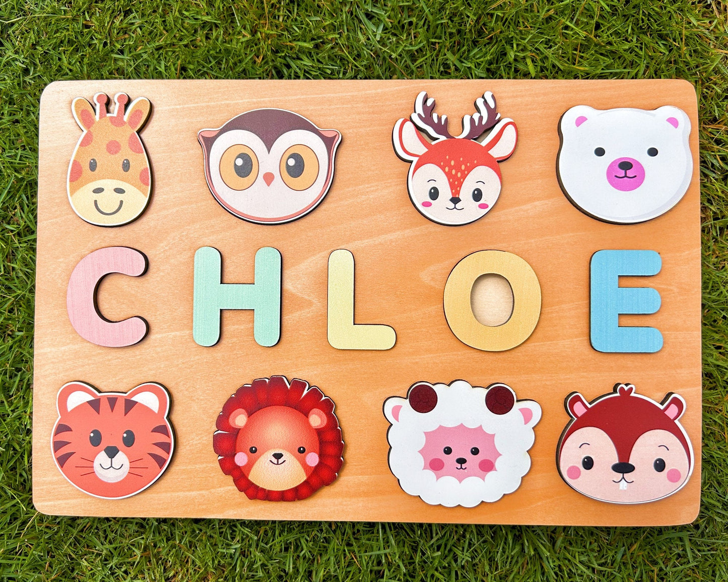 Custom Handmade Puzzle with animal,Wooden Name Puzzle,Wooden Forest Animals Puzzle,Personalized Baby Name Puzzle,Montessori Baby Toys