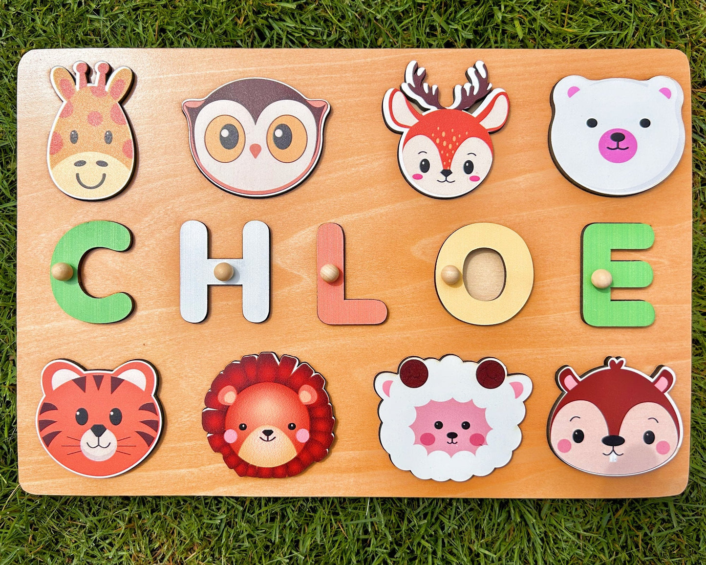 Custom Handmade Puzzle with animal,Wooden Name Puzzle,Wooden Forest Animals Puzzle,Personalized Baby Name Puzzle,Montessori Baby Toys