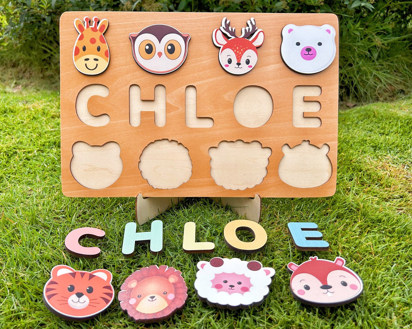 Custom Handmade Puzzle with animal,Wooden Name Puzzle,Wooden Forest Animals Puzzle,Personalized Baby Name Puzzle,Montessori Baby Toys