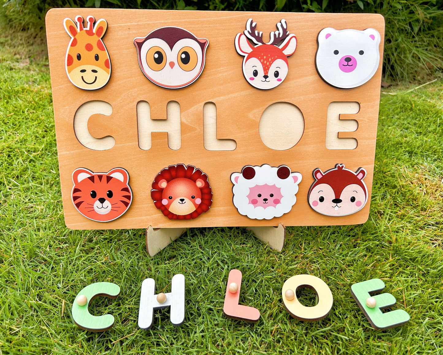 Custom Handmade Puzzle with animal,Wooden Name Puzzle,Wooden Forest Animals Puzzle,Personalized Baby Name Puzzle,Montessori Baby Toys