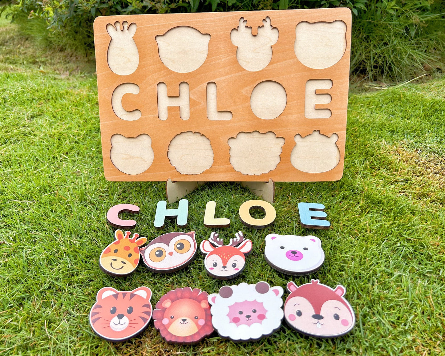 Custom Handmade Puzzle with animal,Wooden Name Puzzle,Wooden Forest Animals Puzzle,Personalized Baby Name Puzzle,Montessori Baby Toys