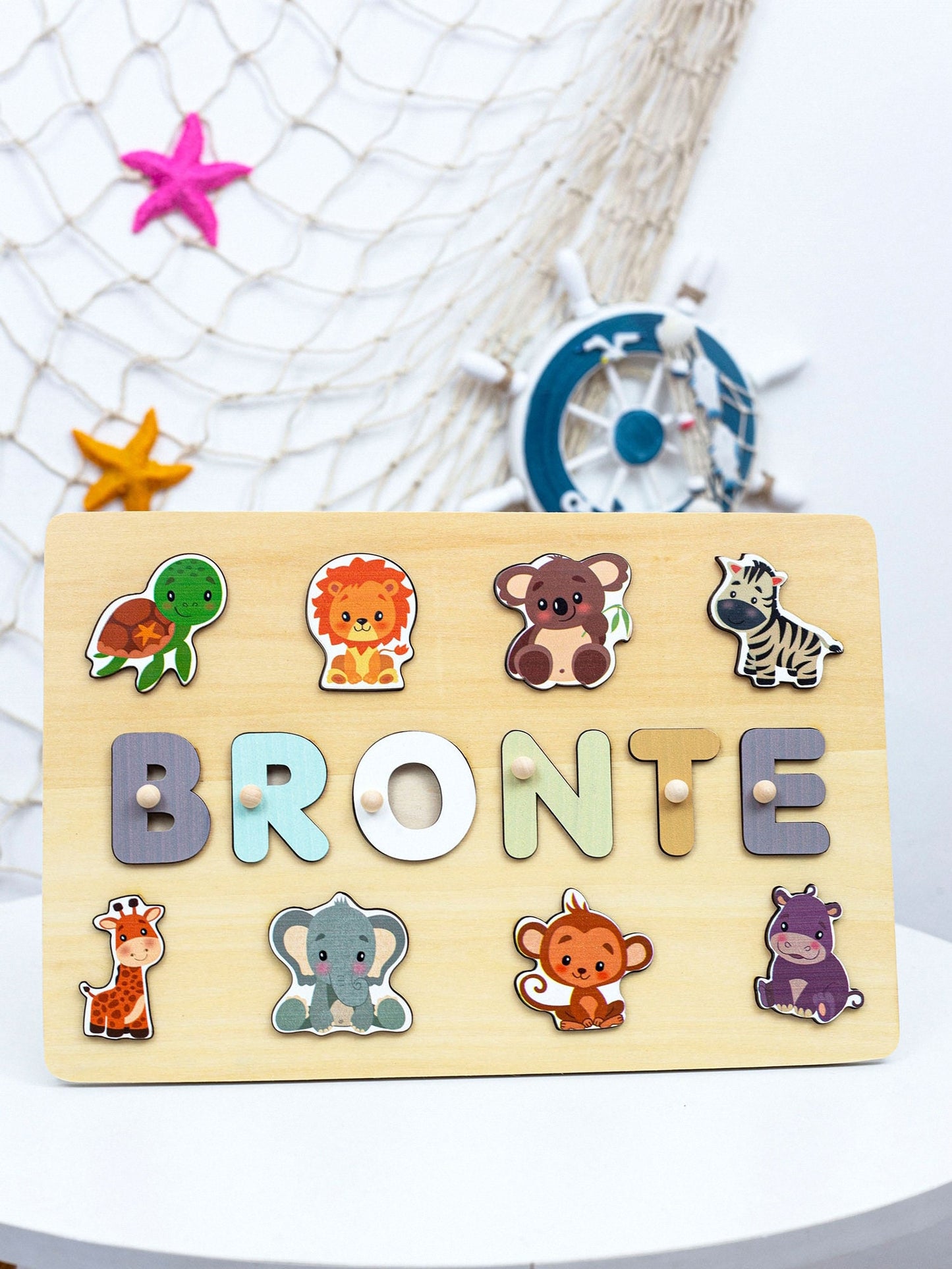 Personalized Name Puzzle With Animals, Busy Board,Baby Toys, 1st Birthday Gifts,Baby Shower Gifts, Wooden Baby Keepsake, Baby Shower Gift