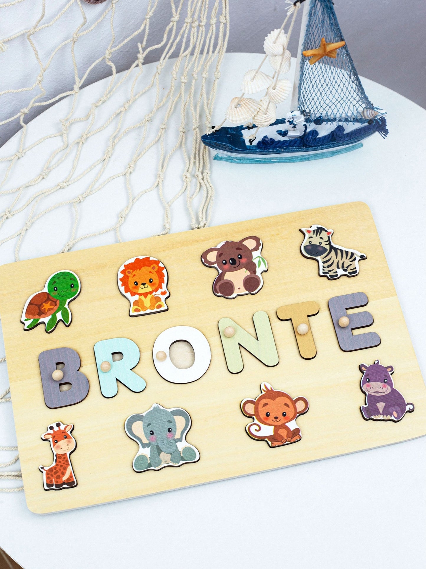 Personalized Name Puzzle With Animals, Busy Board,Baby Toys, 1st Birthday Gifts,Baby Shower Gifts, Wooden Baby Keepsake, Baby Shower Gift