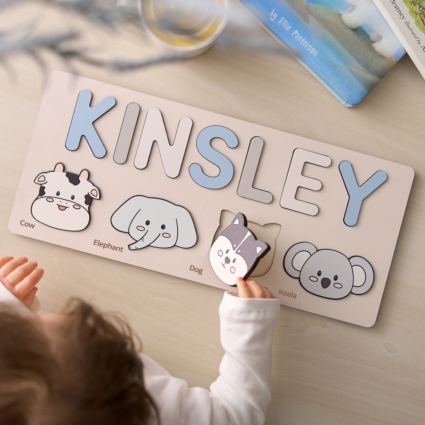 Customizable wooden puzzle - personalized name puzzle for toddlers - educational toy with cute and colorful animals