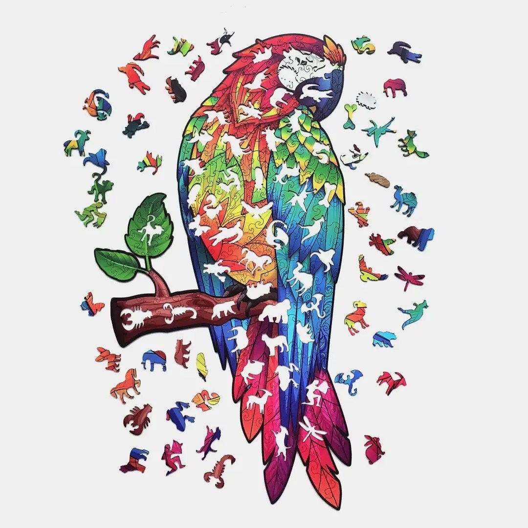 Robin Wood - Vibrant Plumage Parrot - Wooden Jigsaw Puzzle, For Family, Decor, Adult, Gift, Kids - 216 Unique Pieces(23.62" x 12.99")