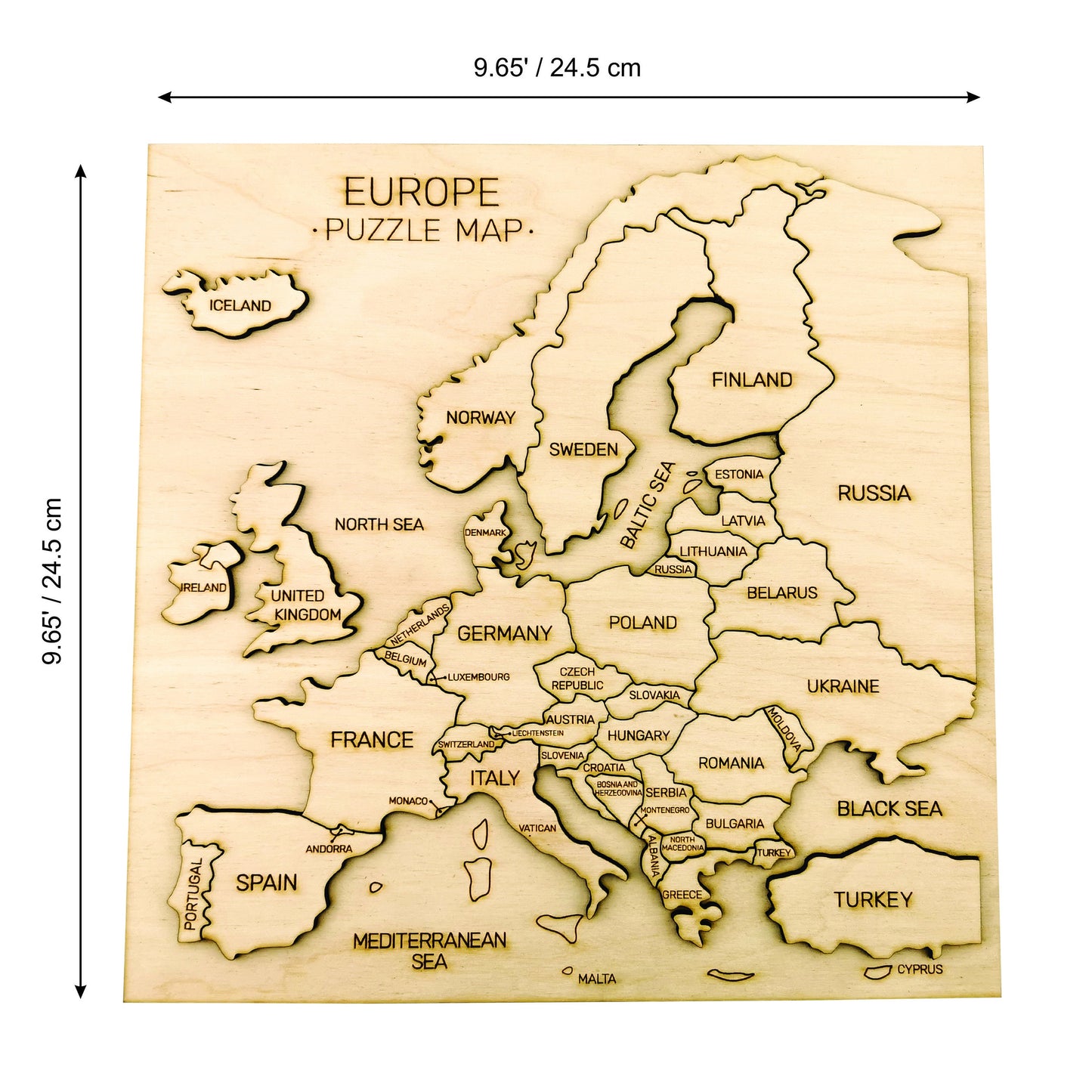 Map of Europe Wooden Puzzle, Engraved Continent Educational Toy, Laser cut Learn Geography Kid/Adult Game, New Home Decor Gift for Teacher