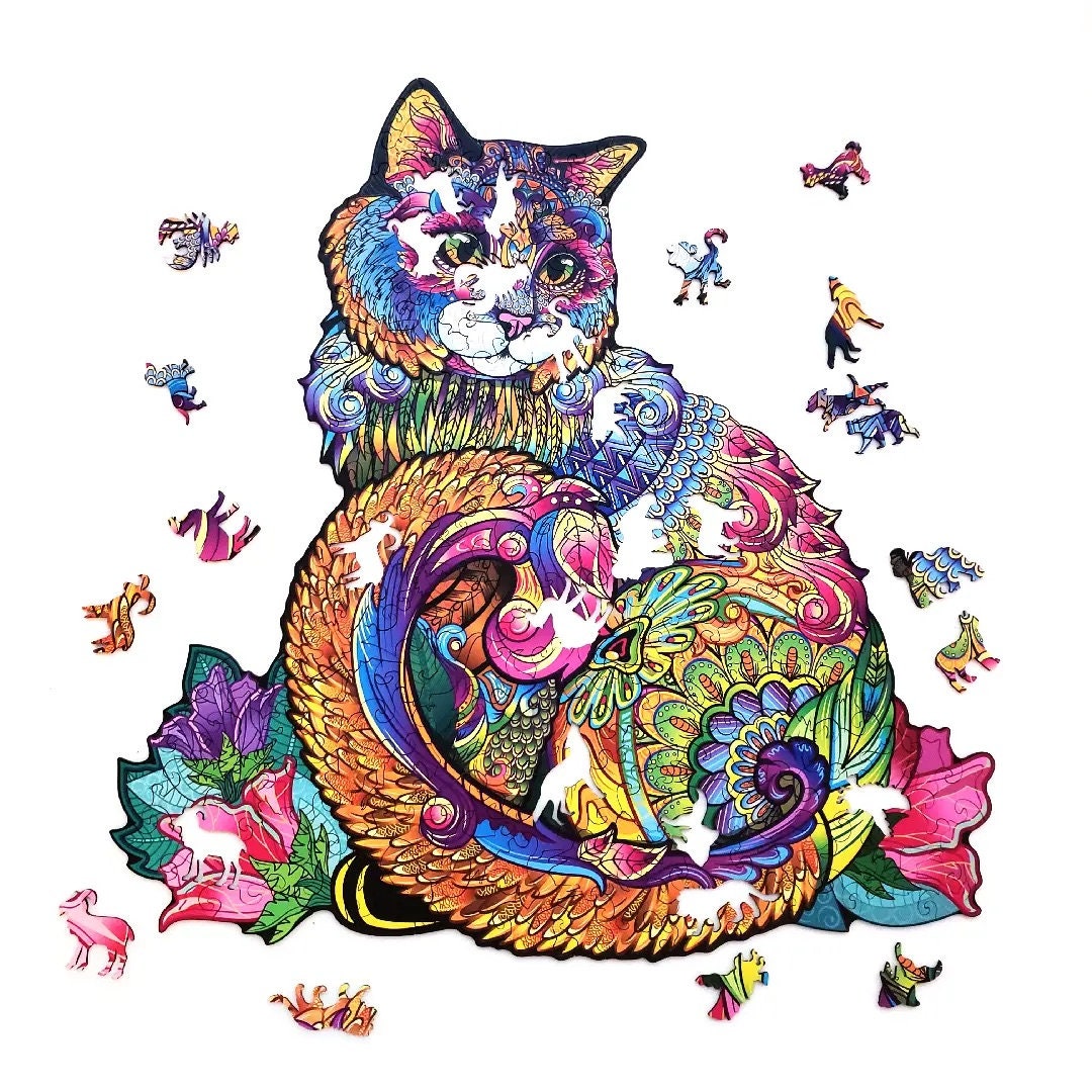 Robin Wood - Wooden Jigsaw Puzzle - Purr-fectly Cat, For Family, Decor, Adult, Gift, 208 Unique Shaped Pieces, Size King (16.53 " x 19.21")