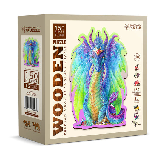 Wooden Puzzle Magnificent Dragon 150 Pieces - Unique Unusual Jigsaw Puzzles with Animal Shaped Pieces - Wooden.City