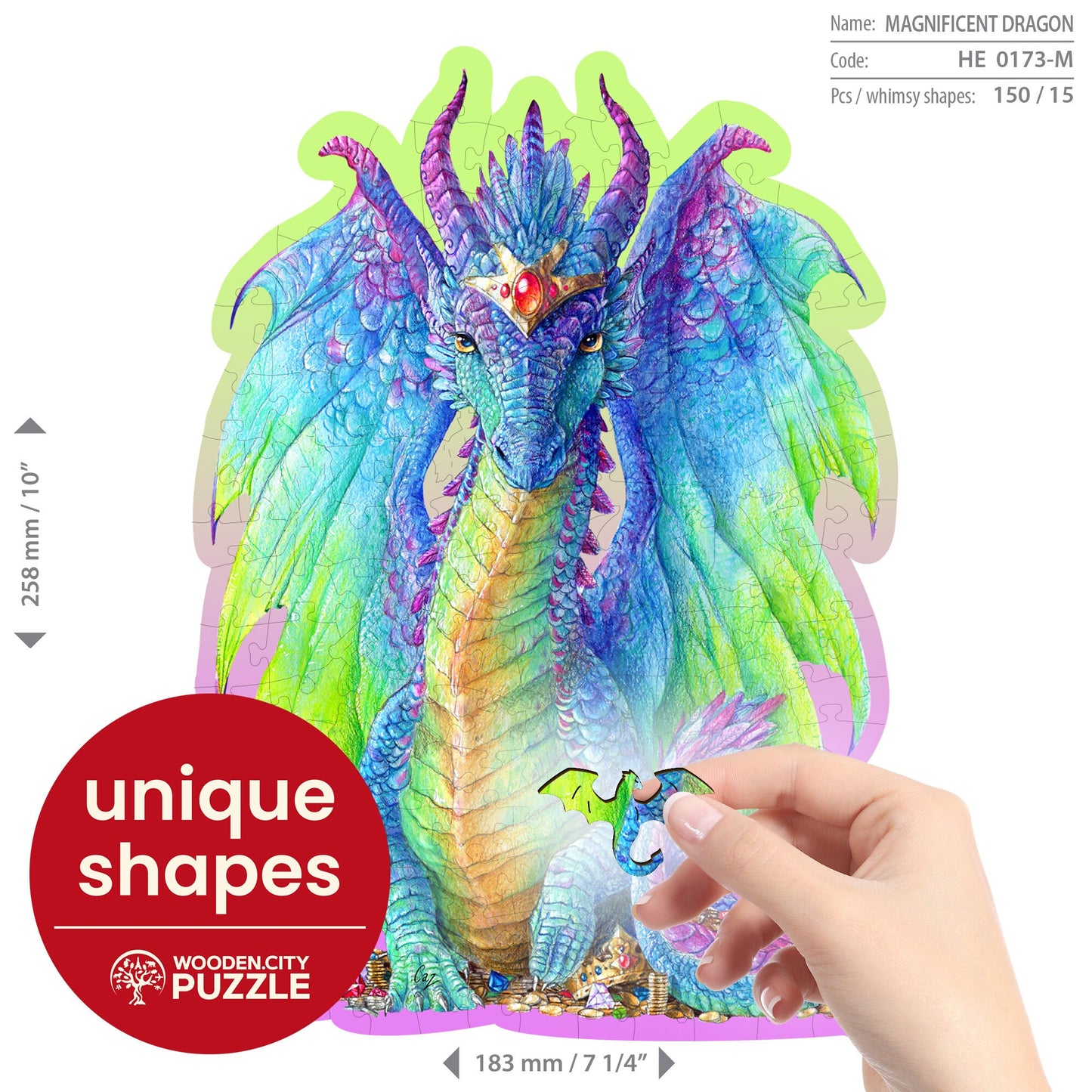 Wooden Puzzle Magnificent Dragon 150 Pieces - Unique Unusual Jigsaw Puzzles with Animal Shaped Pieces - Wooden.City