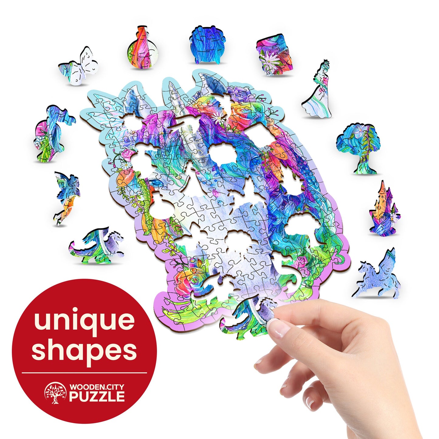 Wooden Puzzle Stylish Unicorn 150 Pieces - Unique Unusual Jigsaw Puzzles with Animal Shaped Pieces - Wooden.City