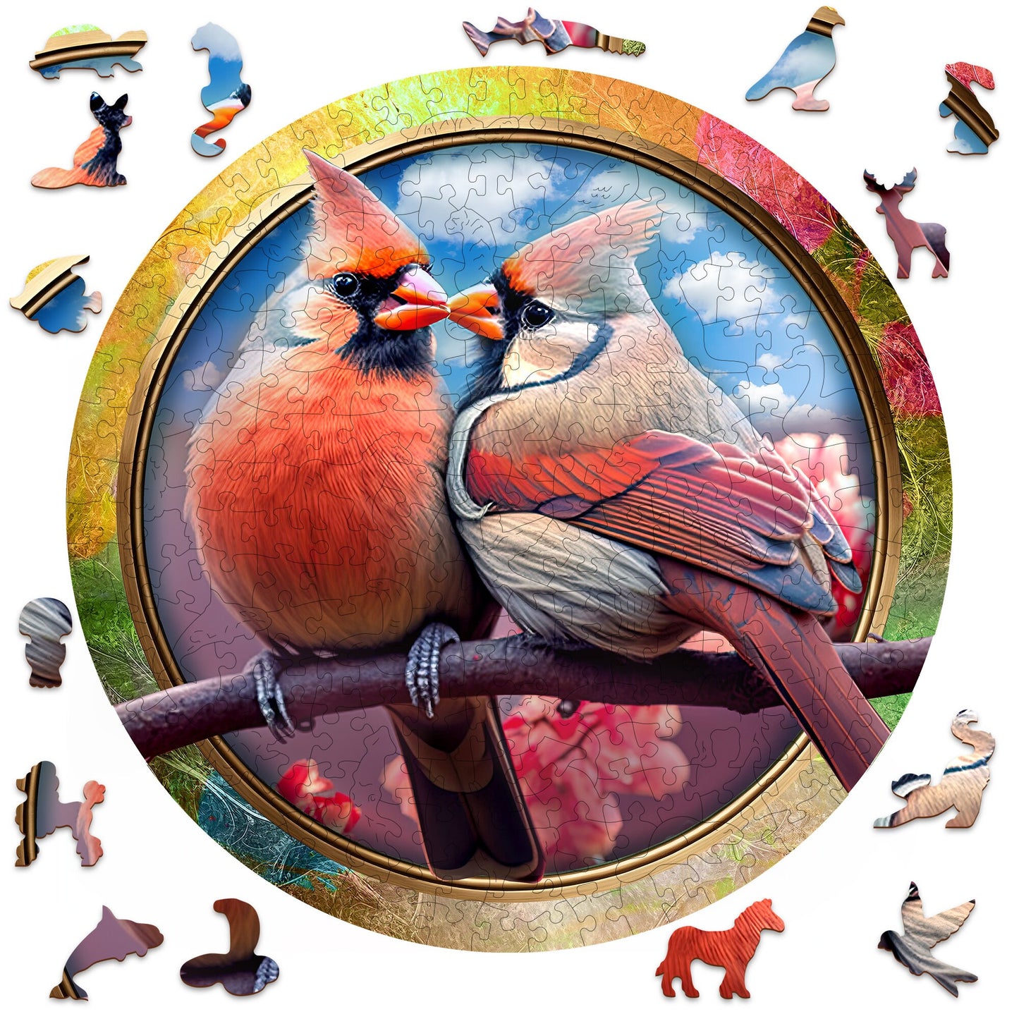 Wooden Puzzle Birds in Love 250 Pieces - Unique Unusual Jigsaw Puzzles with Animal Shaped Pieces - Wooden.City