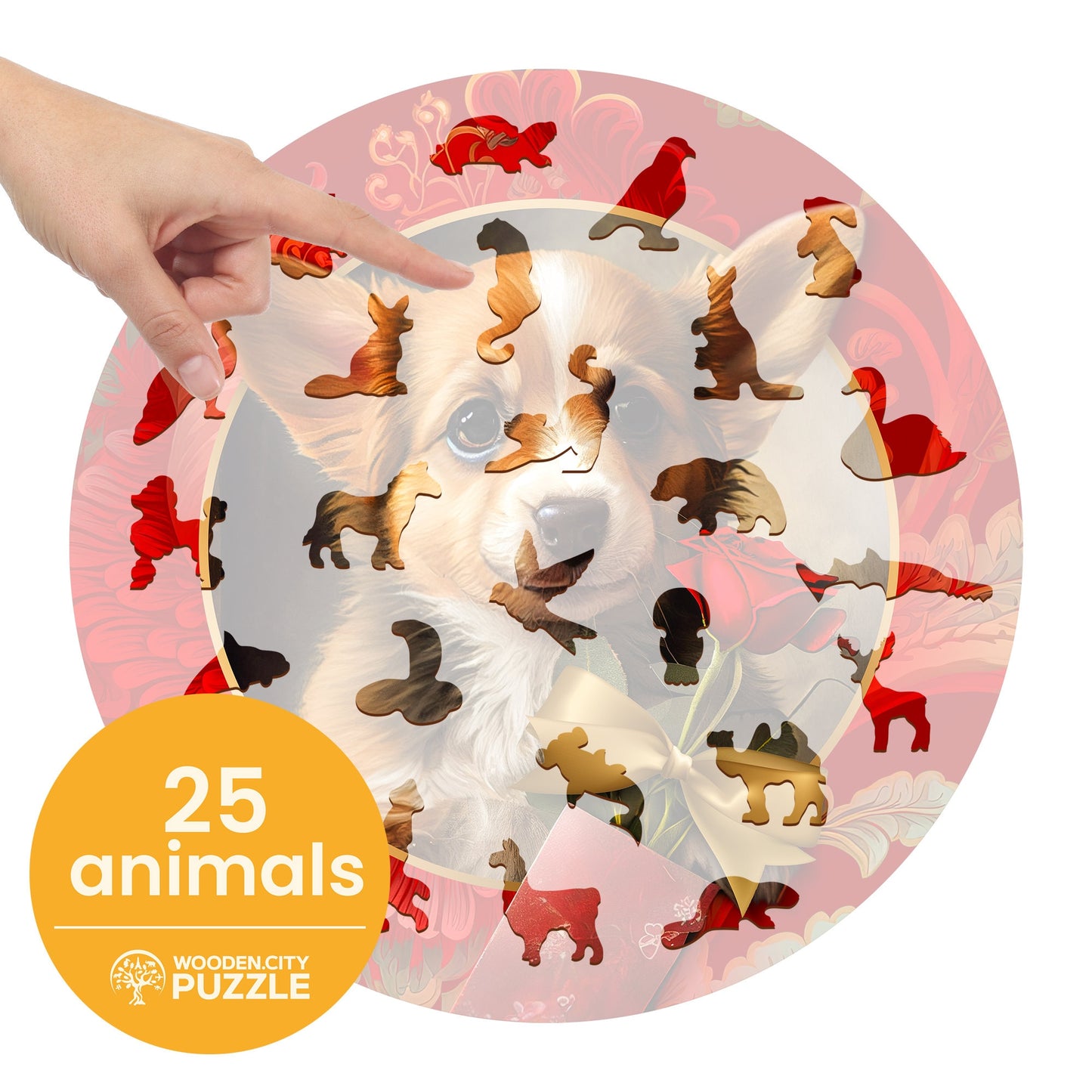 Wooden Puzzle Gift and Dog 250 Pieces - Unique Unusual Jigsaw Puzzles with Animal Shaped Pieces - Wooden.City