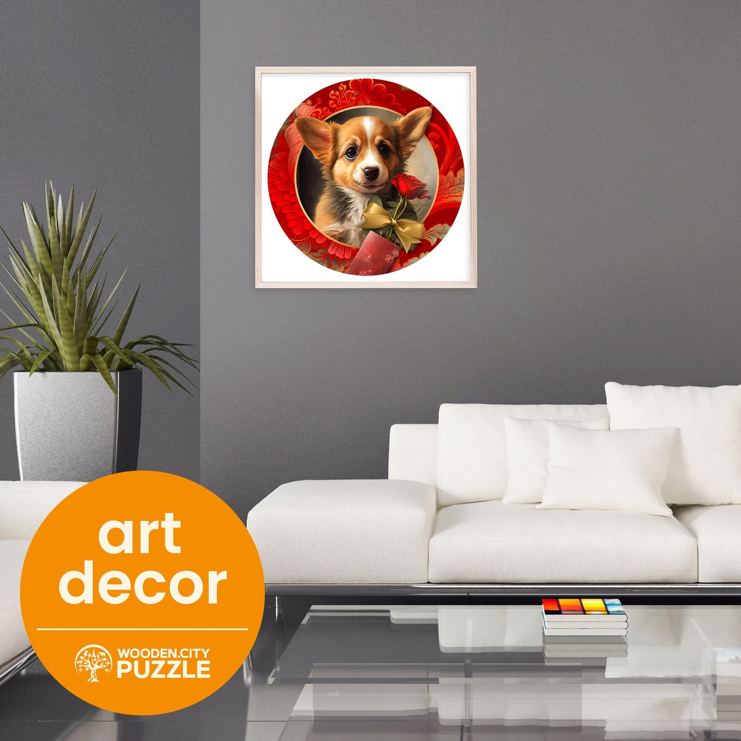 Wooden Puzzle Gift and Dog 250 Pieces - Unique Unusual Jigsaw Puzzles with Animal Shaped Pieces - Wooden.City