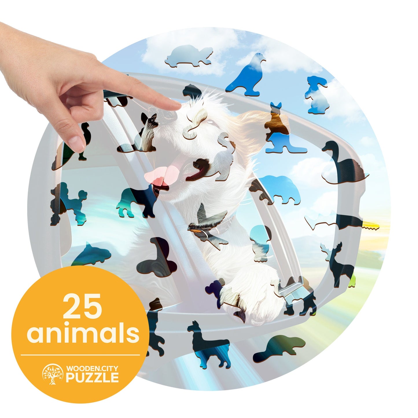 Wooden Puzzle Happy Dog  250 Pieces - Unique Unusual Jigsaw Puzzles with Animal Shaped Pieces - Wooden.City