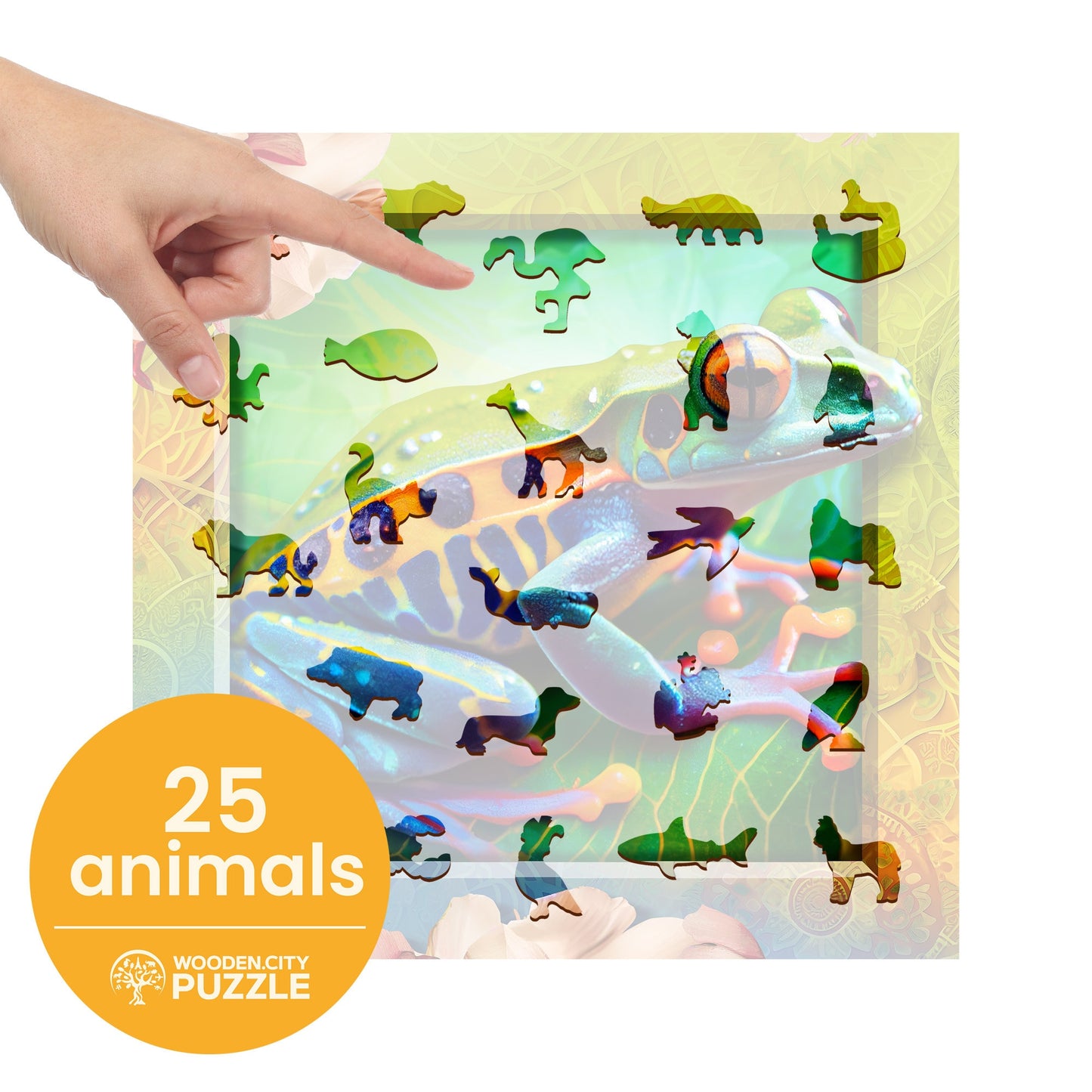 Wooden Puzzle Colorful Frog 250 Pieces - Unique Unusual Jigsaw Puzzles with Animal Shaped Pieces - Wooden.City