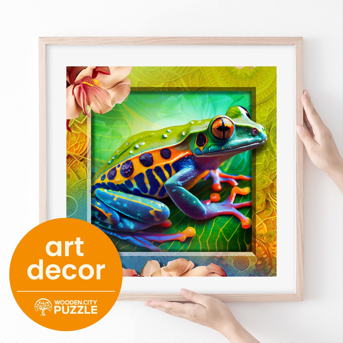 Wooden Puzzle Colorful Frog 250 Pieces - Unique Unusual Jigsaw Puzzles with Animal Shaped Pieces - Wooden.City