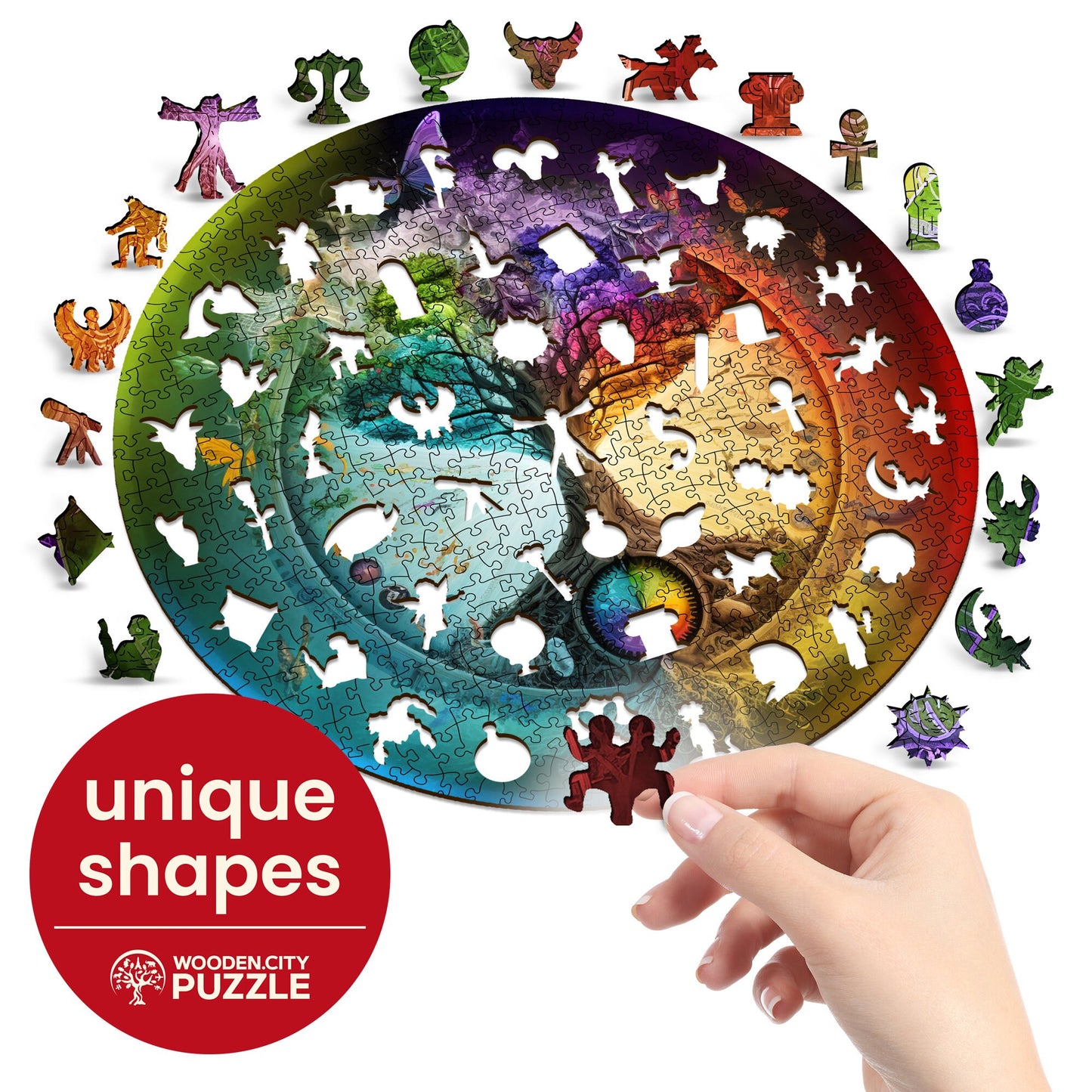 Wooden Puzzle Tree of Life 250 Pieces - Unique Unusual Jigsaw Puzzles with Animal Shaped Pieces - Wooden.City