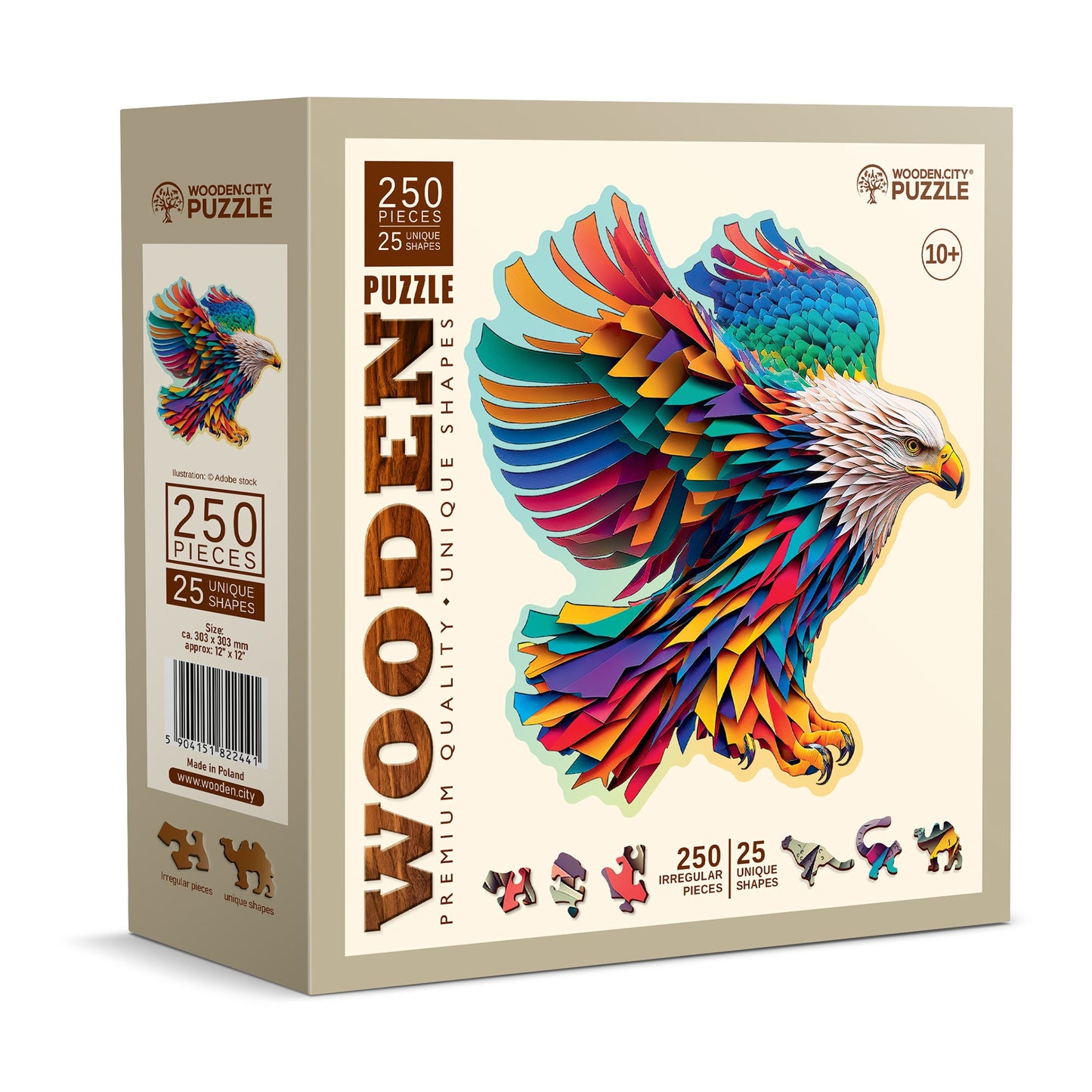 Wooden Puzzle Bright Eagle 250 Pieces - Unique Unusual Jigsaw Puzzles with Animal Shaped Pieces - Wooden.City