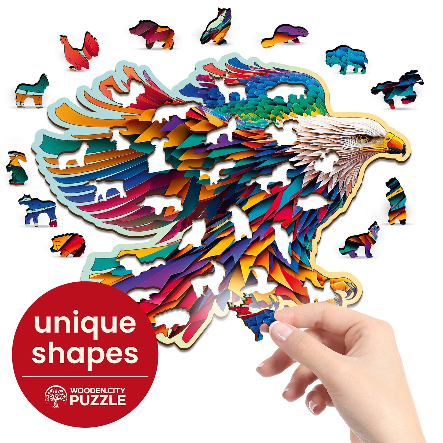 Wooden Puzzle Bright Eagle 250 Pieces - Unique Unusual Jigsaw Puzzles with Animal Shaped Pieces - Wooden.City