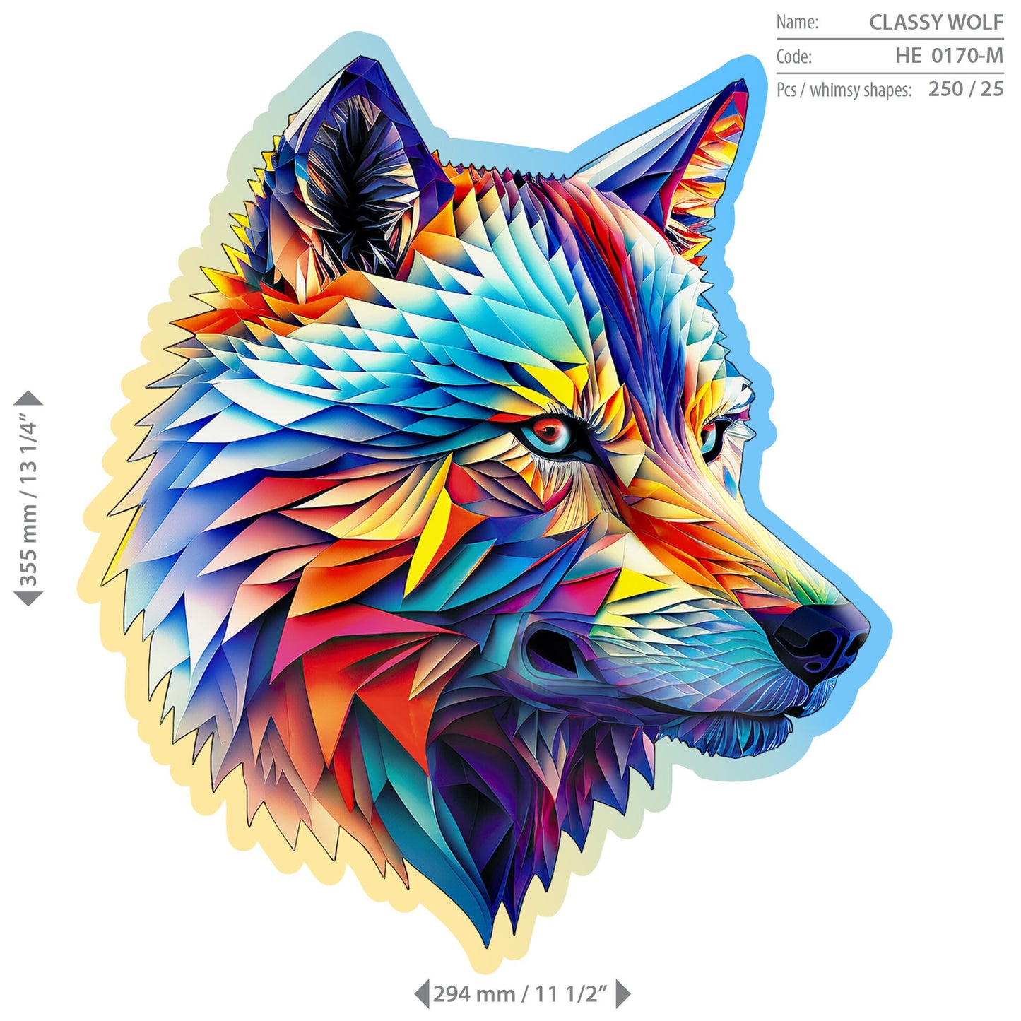 Wooden Puzzle Classy Wolf 250 Pieces - Unique Unusual Jigsaw Puzzles with Animal Shaped Pieces - Wooden.City