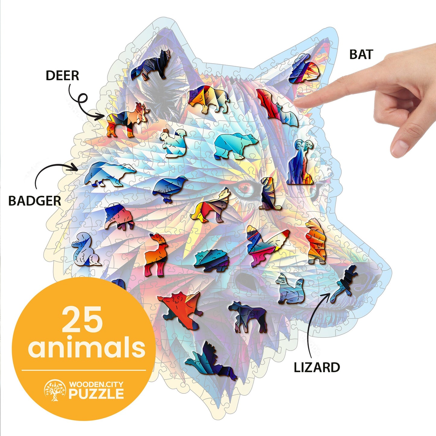 Wooden Puzzle Classy Wolf 250 Pieces - Unique Unusual Jigsaw Puzzles with Animal Shaped Pieces - Wooden.City