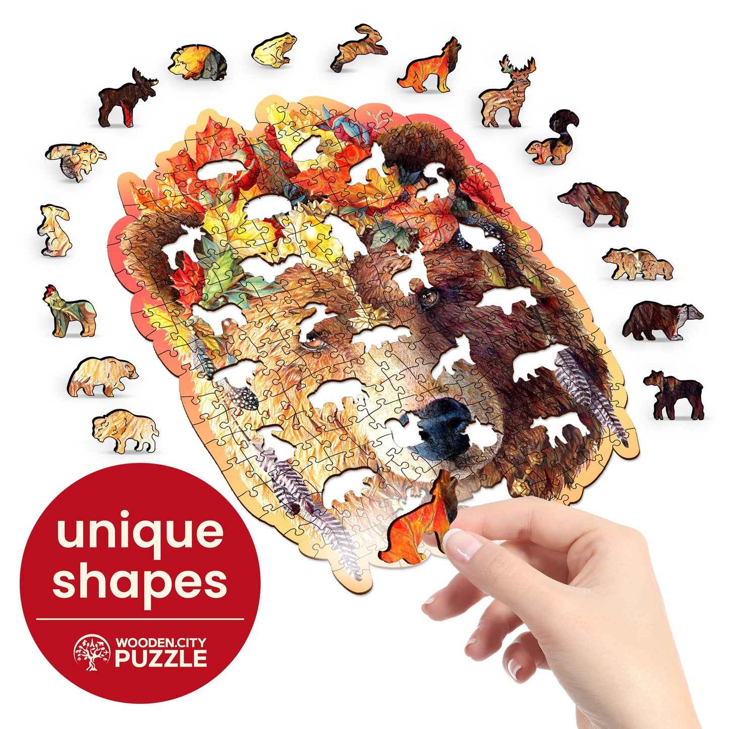 Wooden Puzzle Howling Wolf 250 Pieces - Unique Unusual Jigsaw Puzzles with Animal Shaped Pieces - Wooden.City