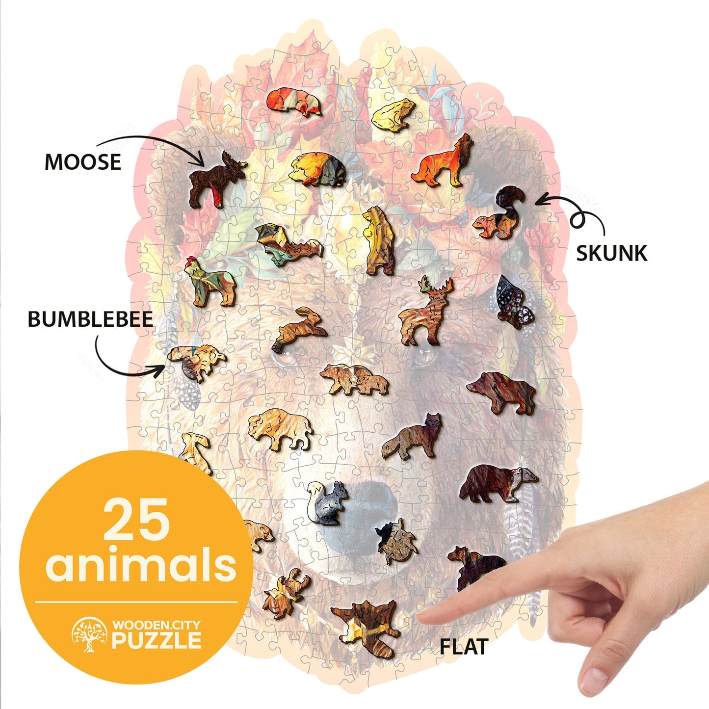 Wooden Puzzle Howling Wolf 250 Pieces - Unique Unusual Jigsaw Puzzles with Animal Shaped Pieces - Wooden.City