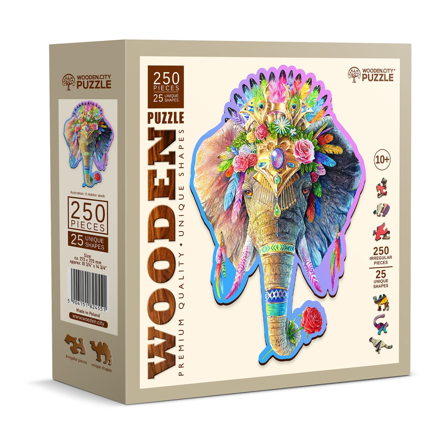 Wooden Puzzle Elegant Elephant 250 Pieces - Unique Unusual Jigsaw Puzzles with Animal Shaped Pieces - Wooden.City