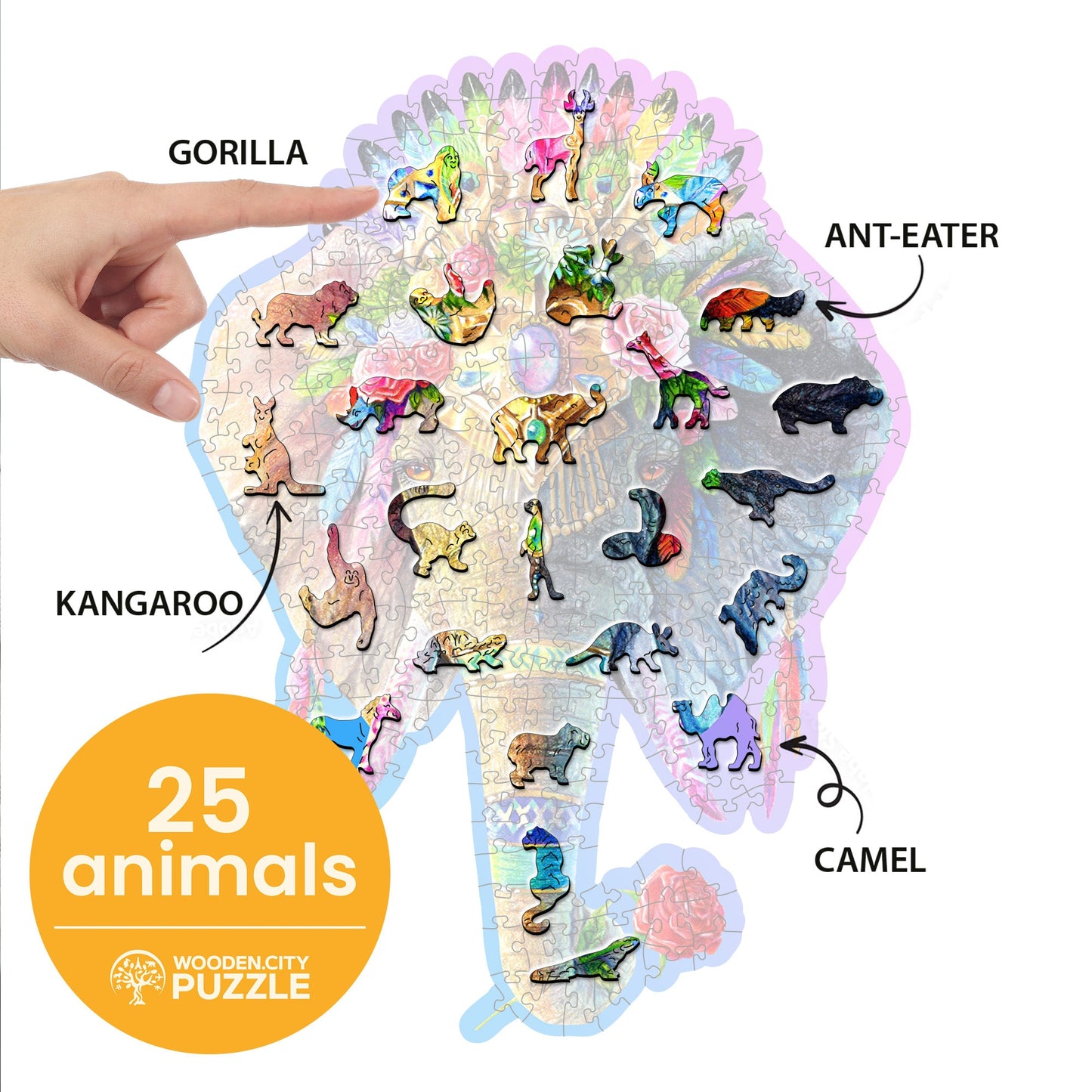 Wooden Puzzle Elegant Elephant 250 Pieces - Unique Unusual Jigsaw Puzzles with Animal Shaped Pieces - Wooden.City