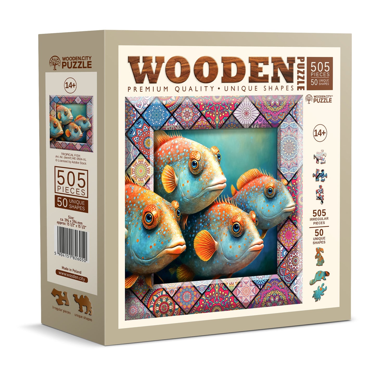 Wooden Puzzle Tropical Fish 500 Pieces - Unique Unusual Jigsaw Puzzles with Animal Shaped Pieces - Wooden.City