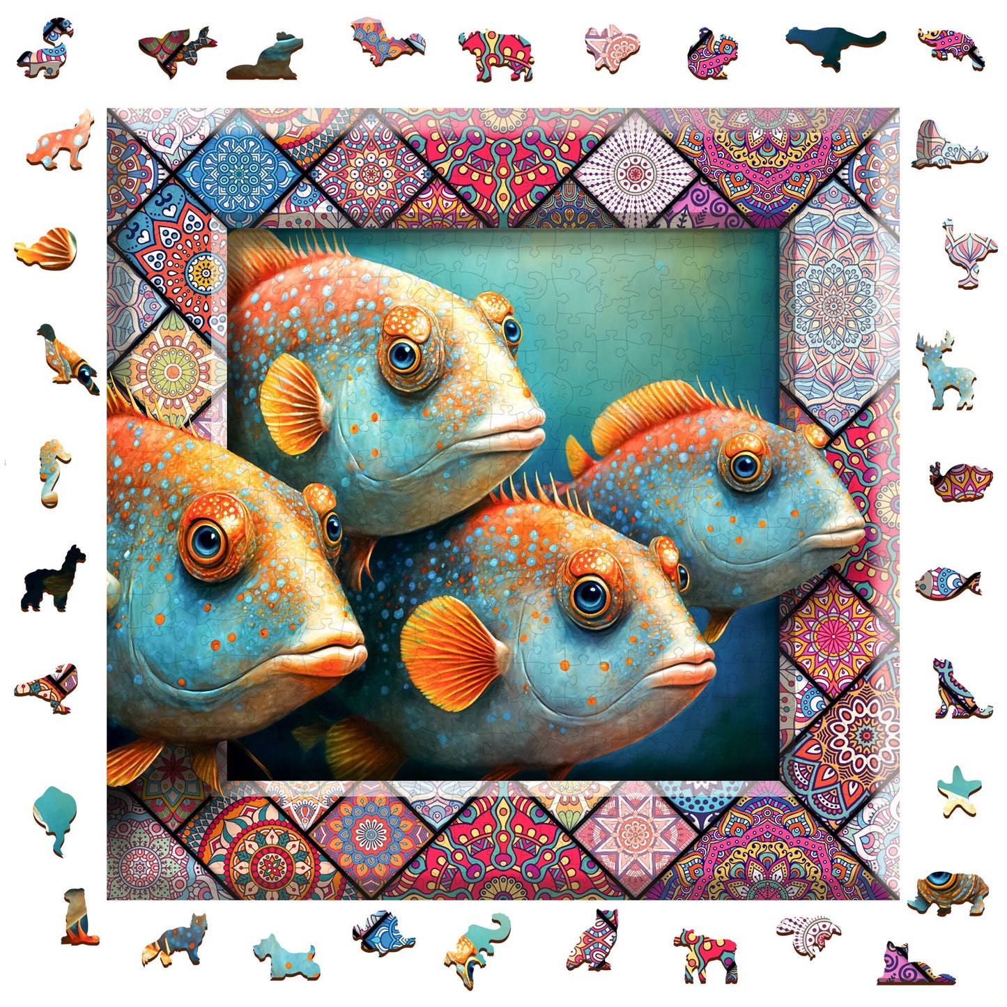 Wooden Puzzle Tropical Fish 500 Pieces - Unique Unusual Jigsaw Puzzles with Animal Shaped Pieces - Wooden.City