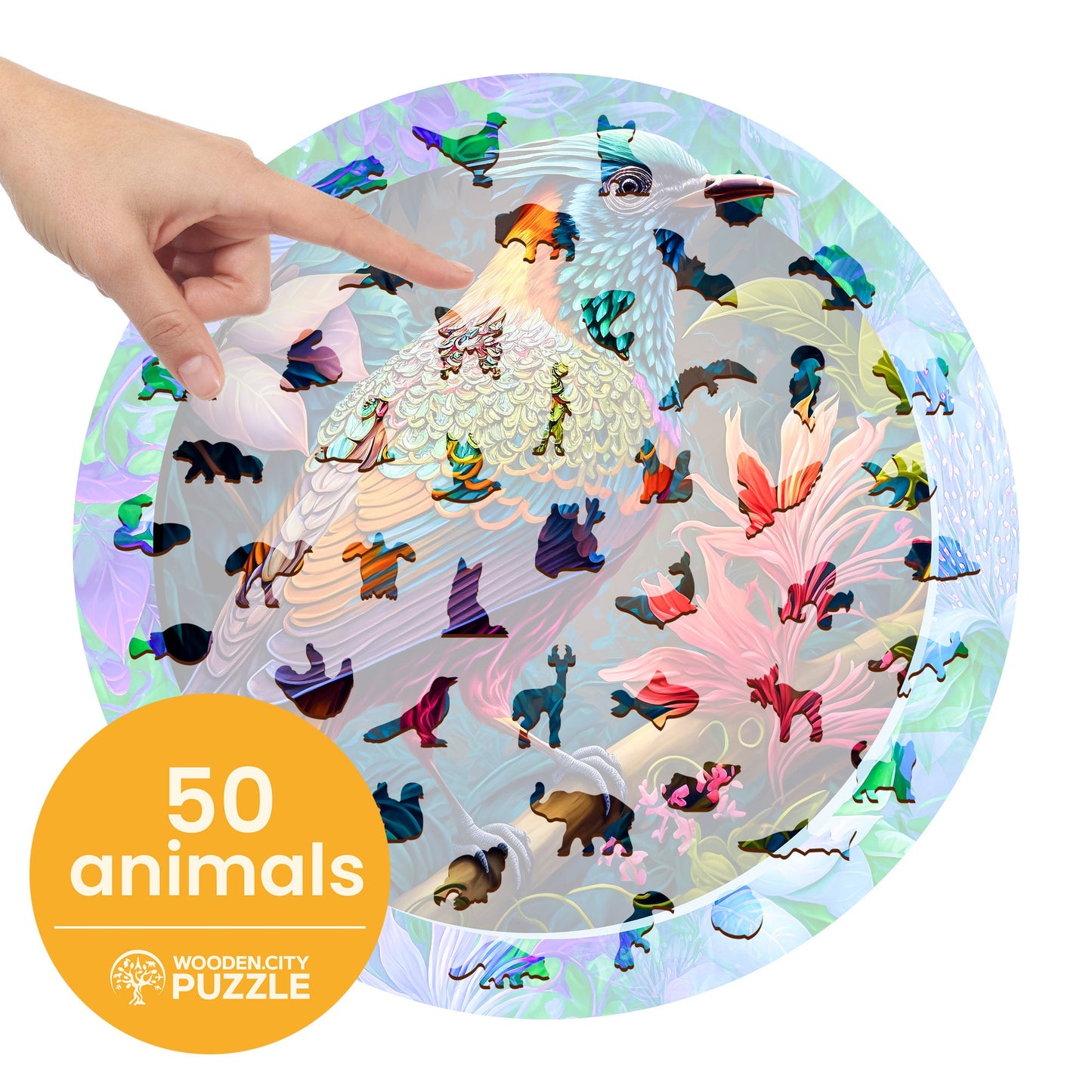 Wooden Puzzle Colorful Bird 500 Pieces - Unique Unusual Jigsaw Puzzles with Animal Shaped Pieces - Wooden.City