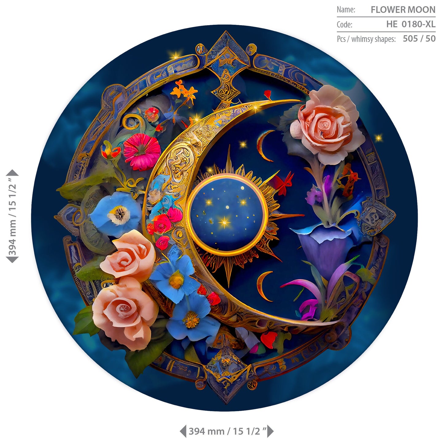 Wooden Puzzle Flower Moon 500 Pieces - Unique Unusual Jigsaw Puzzles with Animal Shaped Pieces - Wooden.City