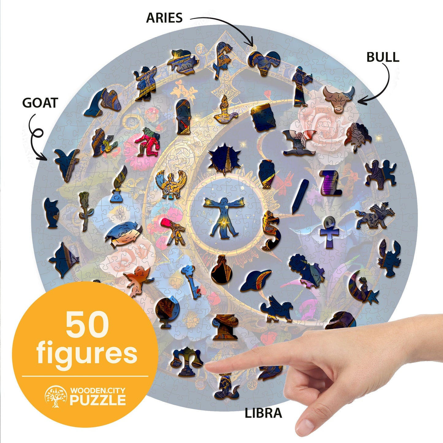 Wooden Puzzle Flower Moon 500 Pieces - Unique Unusual Jigsaw Puzzles with Animal Shaped Pieces - Wooden.City