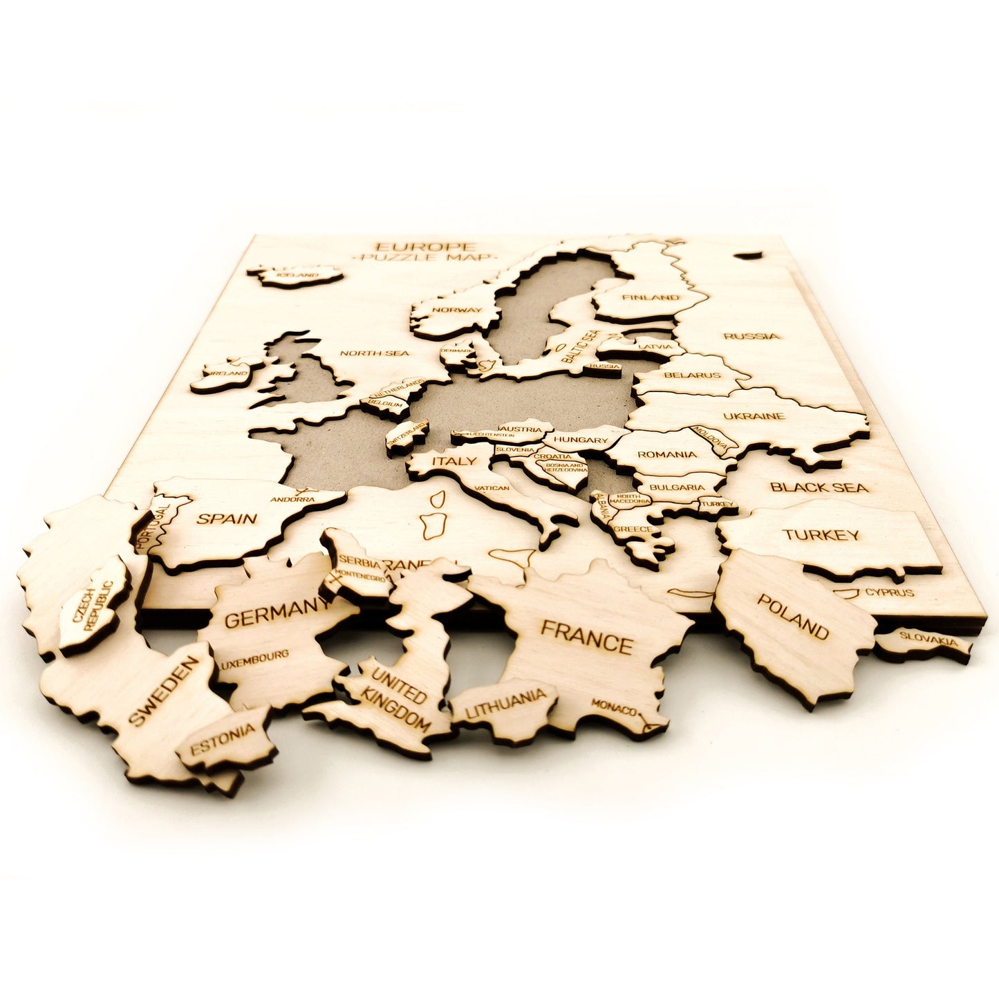 Map of Europe Wooden Puzzle, Engraved Continent Educational Toy, Laser cut Learn Geography Kid/Adult Game, New Home Decor Gift for Teacher