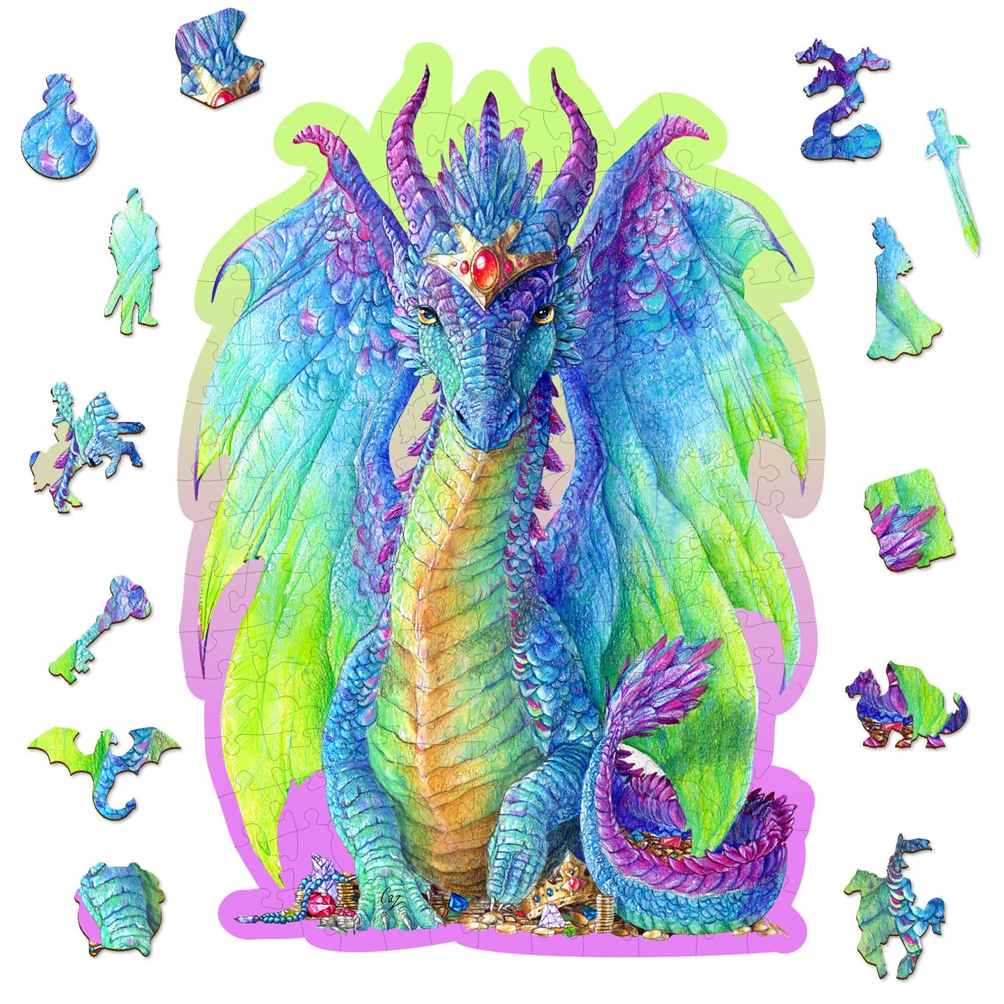 Wooden Puzzle Magnificent Dragon 150 Pieces - Unique Unusual Jigsaw Puzzles with Animal Shaped Pieces - Wooden.City