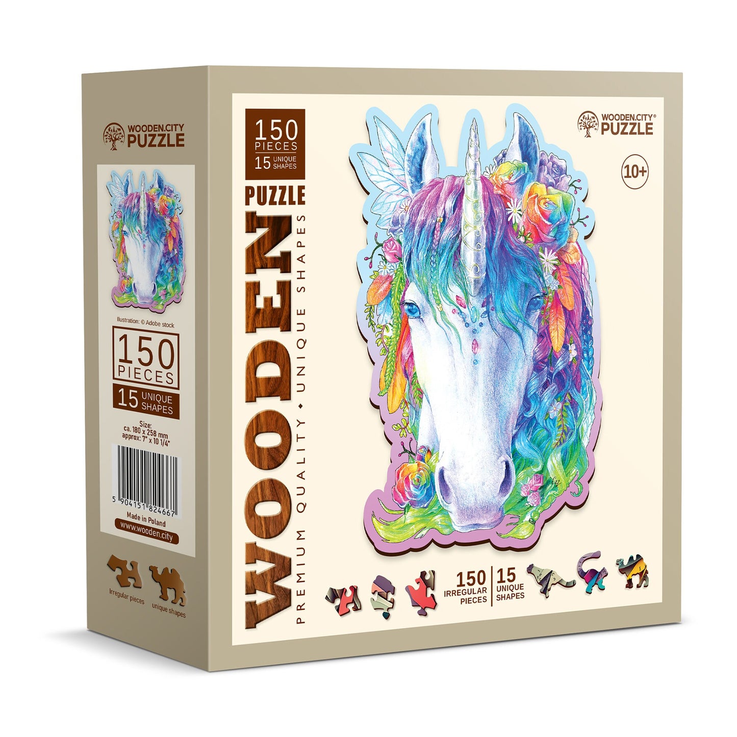 Wooden Puzzle Stylish Unicorn 150 Pieces - Unique Unusual Jigsaw Puzzles with Animal Shaped Pieces - Wooden.City