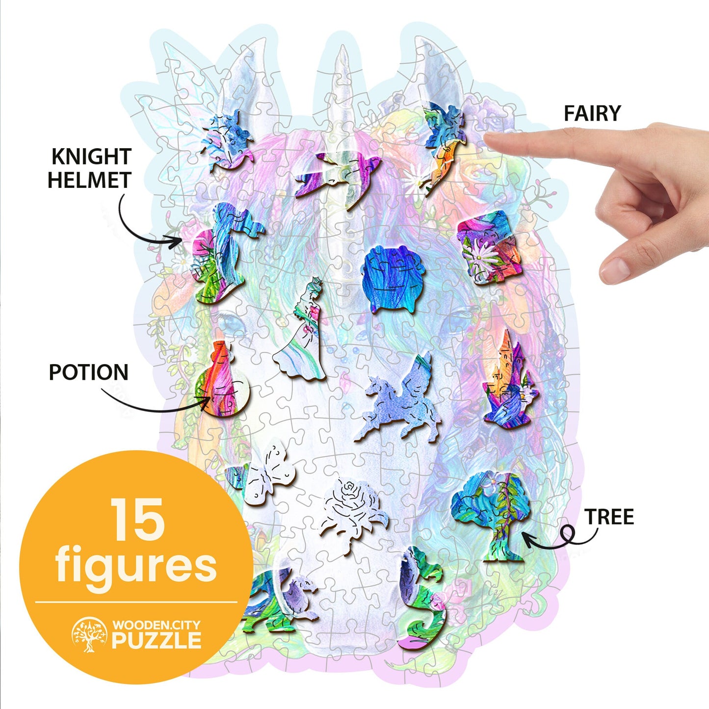 Wooden Puzzle Stylish Unicorn 150 Pieces - Unique Unusual Jigsaw Puzzles with Animal Shaped Pieces - Wooden.City