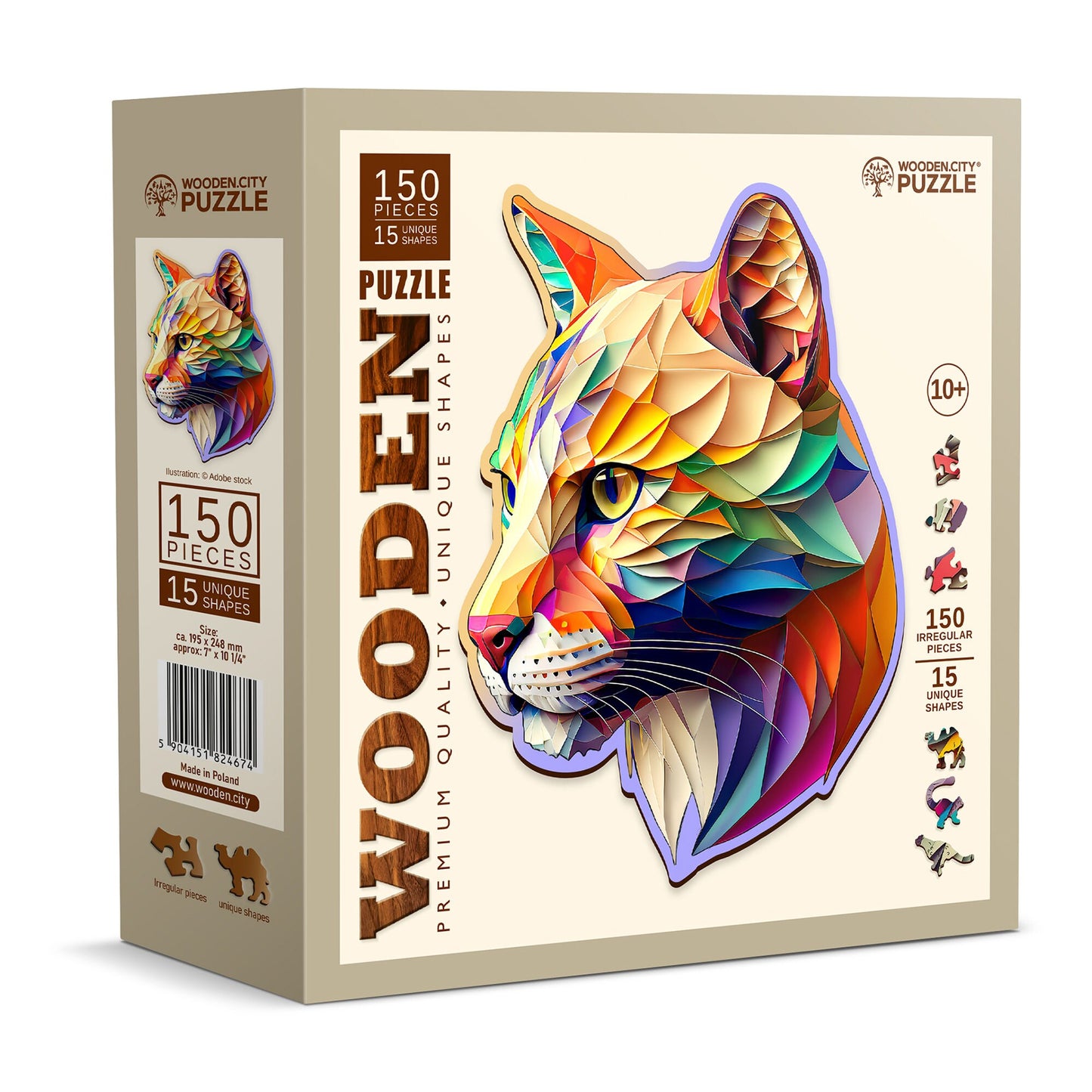 Wooden Puzzle Gaudy Cougar 150 Pieces - Unique Unusual Jigsaw Puzzles with Animal Shaped Pieces - Wooden.City