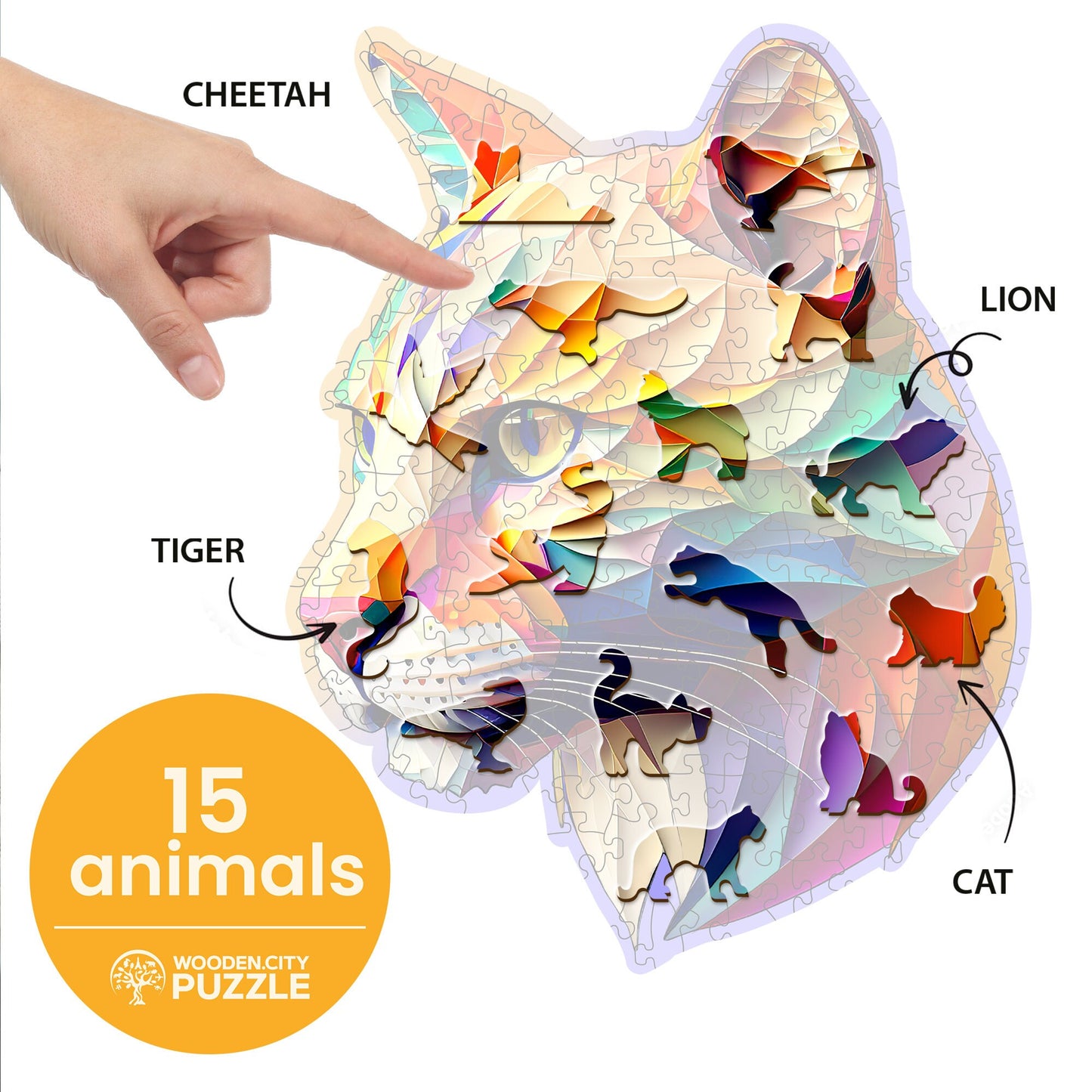 Wooden Puzzle Gaudy Cougar 150 Pieces - Unique Unusual Jigsaw Puzzles with Animal Shaped Pieces - Wooden.City