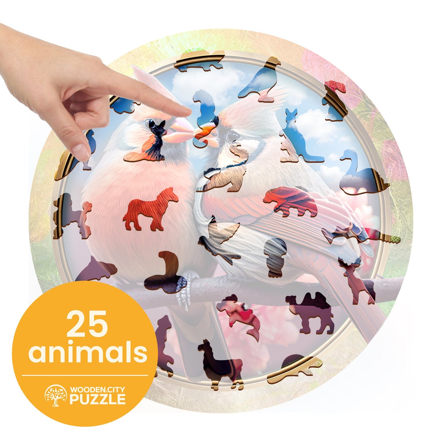 Wooden Puzzle Birds in Love 250 Pieces - Unique Unusual Jigsaw Puzzles with Animal Shaped Pieces - Wooden.City