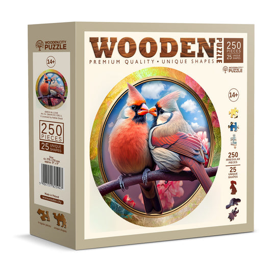 Wooden Puzzle Birds in Love 250 Pieces - Unique Unusual Jigsaw Puzzles with Animal Shaped Pieces - Wooden.City