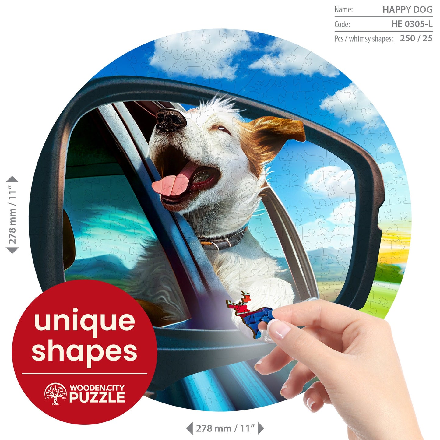 Wooden Puzzle Happy Dog  250 Pieces - Unique Unusual Jigsaw Puzzles with Animal Shaped Pieces - Wooden.City